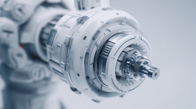 Close-up of a futuristic robotic mechanism showcasing intricate details and design.