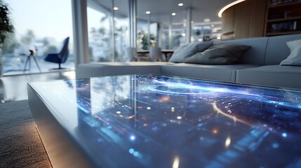 Fototapeta premium Modern living room with a futuristic coffee table