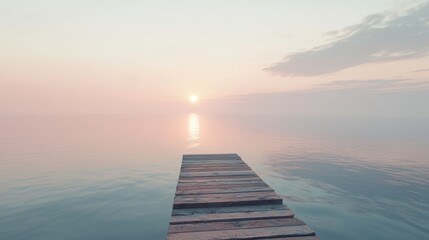 Obraz premium Wooden dock extending over a calm lake surrounded by trees and scenic landscape