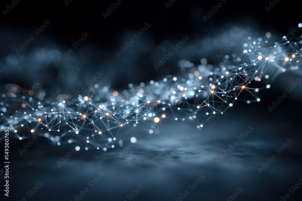 Poster an abstract network of connected nodes, glowing with digital light, forming a complex web of informa