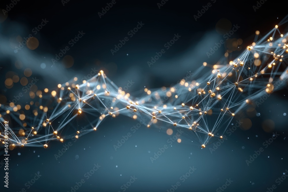 Poster an abstract representation of a data network with glowing nodes and connecting lines, showcasing mod