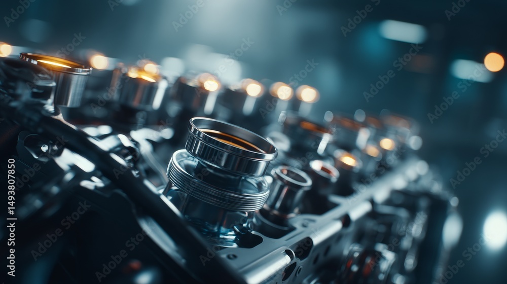 Poster close-up of an intricate engine component showcasing modern technology and design.