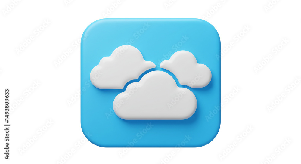 Poster blue sky icon cloud computing weather forecast climate fluffy clouds application interface design 3d