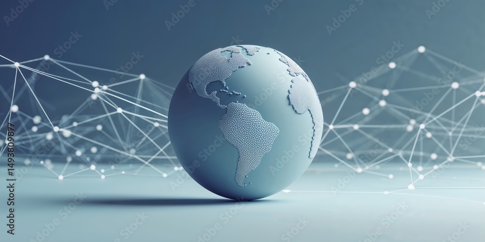 Poster modern 3d globe surrounded by digital connections representing global communication and data sharing