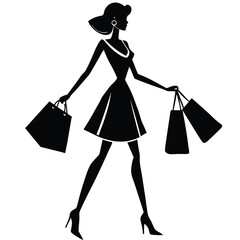 Elegant silhouette of a woman walking with shopping bags fashion and style concept