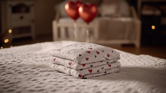 Romantic Bedroom with Heart Diapers.