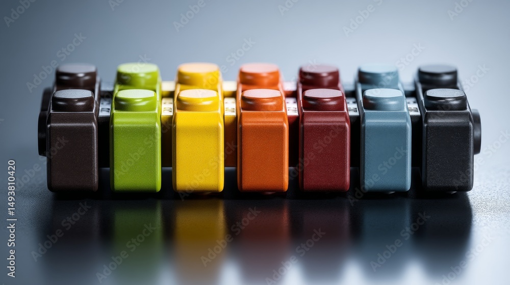 Aufkleber colorful building blocks arranged in a row on a stylish surface, ideal for creative projects.
