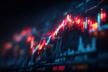 An abstract stock market chart displaying price fluctuations and market analysis, with a blurred perspective focusing on data trends and financial indicators.