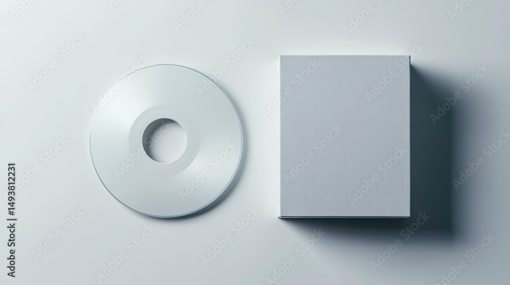 Poster minimalist composition of a circle and a square on a white background.