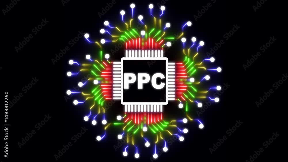 Poster pay per click payment technology digital marketing internet concept of virtual screen. ppc internet,