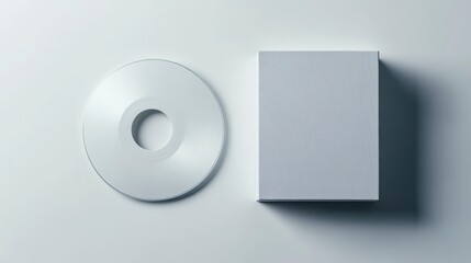 Minimalist composition of a circle and a square on a white background.