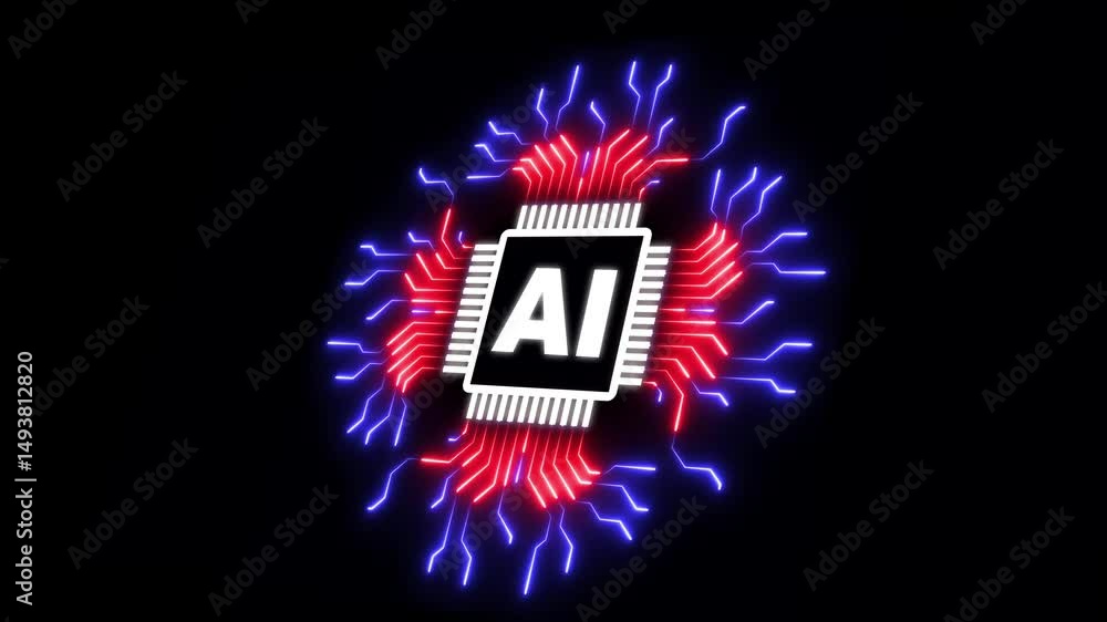 Poster 3d futuristic ai processor chip with vibrant neon circuit pathways ,ai technology and future innovat