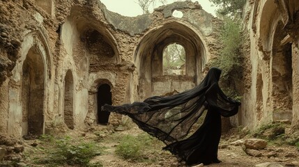 Mysterious Figure in Ancient Ruins: A Gothic Enigma