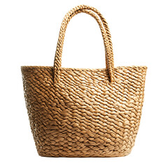 Elegant Straw Tote Bag with Refined Woven Texture Isolated on Transparent Background