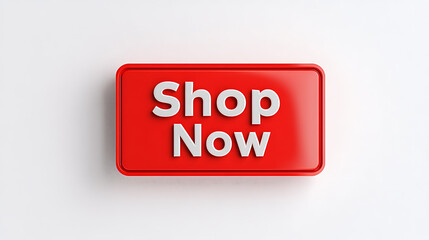 Red button displaying "Shop Now" in white letters against a white background for an eye-catching call to action, useful for marketing and advertising.