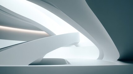 Futuristic architectural design featuring smooth curves and bright illumination.