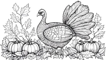 Fototapeta premium Turkey with fall leaves and pumpkins