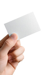 Obraz premium Hand Holding Blank White Business Card On Black Background On Transparent Background
