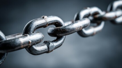 High detail close-up of a metallic chain link on a dark background.