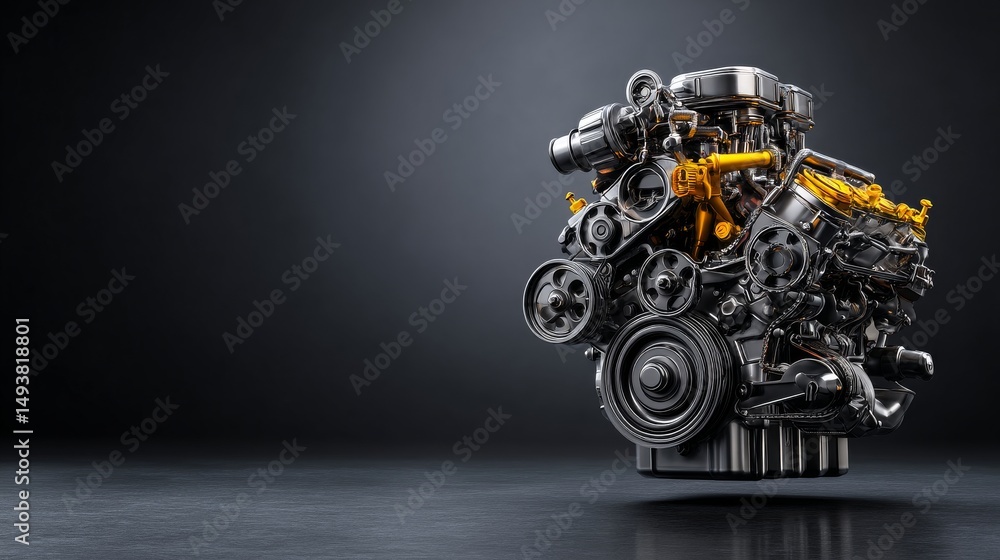 Poster high-tech automotive engine showcasing precision engineering and design elements.