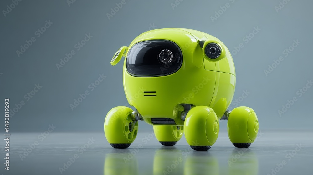 Aufkleber innovative green robot with a playful design and advanced features.