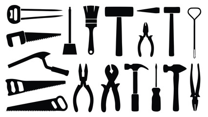 Labor Day Various hand tools vector silhouette icon set