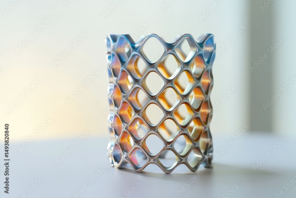 Poster a 3d-printed lattice structure with a geometric, diamond-shaped pattern showcasing intricate detail 