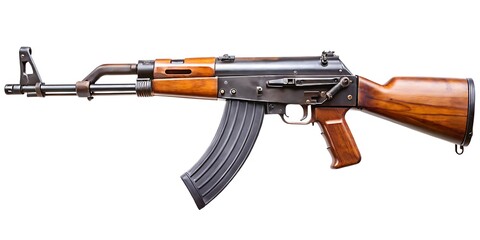 Detailed isolated studio shot of an ak47 assault rifle against a plain white background