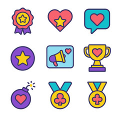 Award and achievement flat icons set. trophies, badges, and recognition symbols