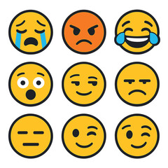 Emoticons flat icons set. smiley and emoji expressions for digital communication