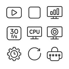 Technology and media linear icons set. digital and tech interface symbols