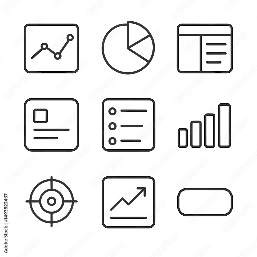 Aufkleber data analytics linear icons set. business intelligence and analysis symbols