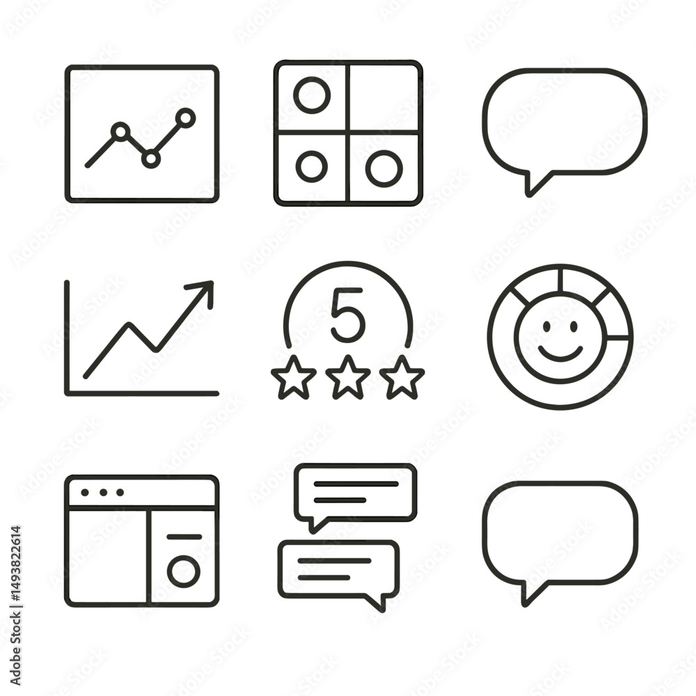 Aufkleber business analytics linear icons set. data analysis and performance metrics symbols