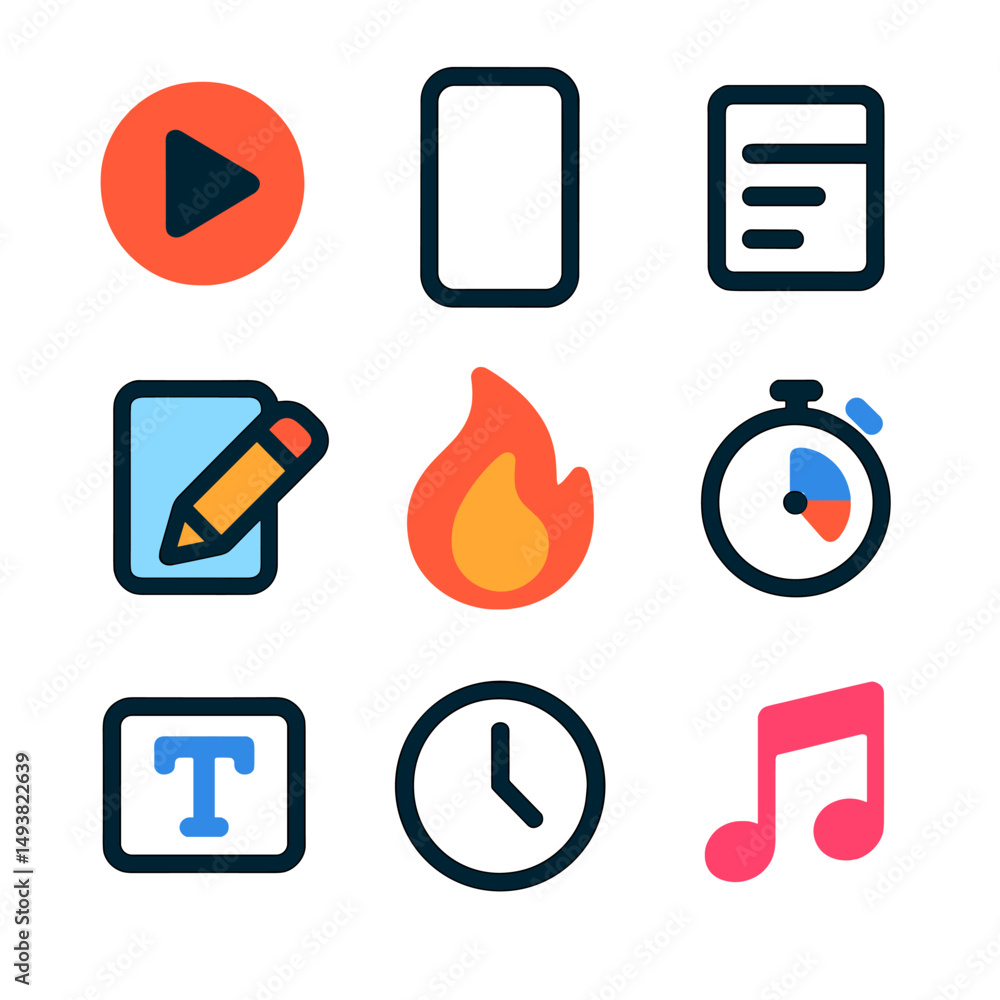 Poster digital media flat icons set. multimedia and technology symbols for ui design
