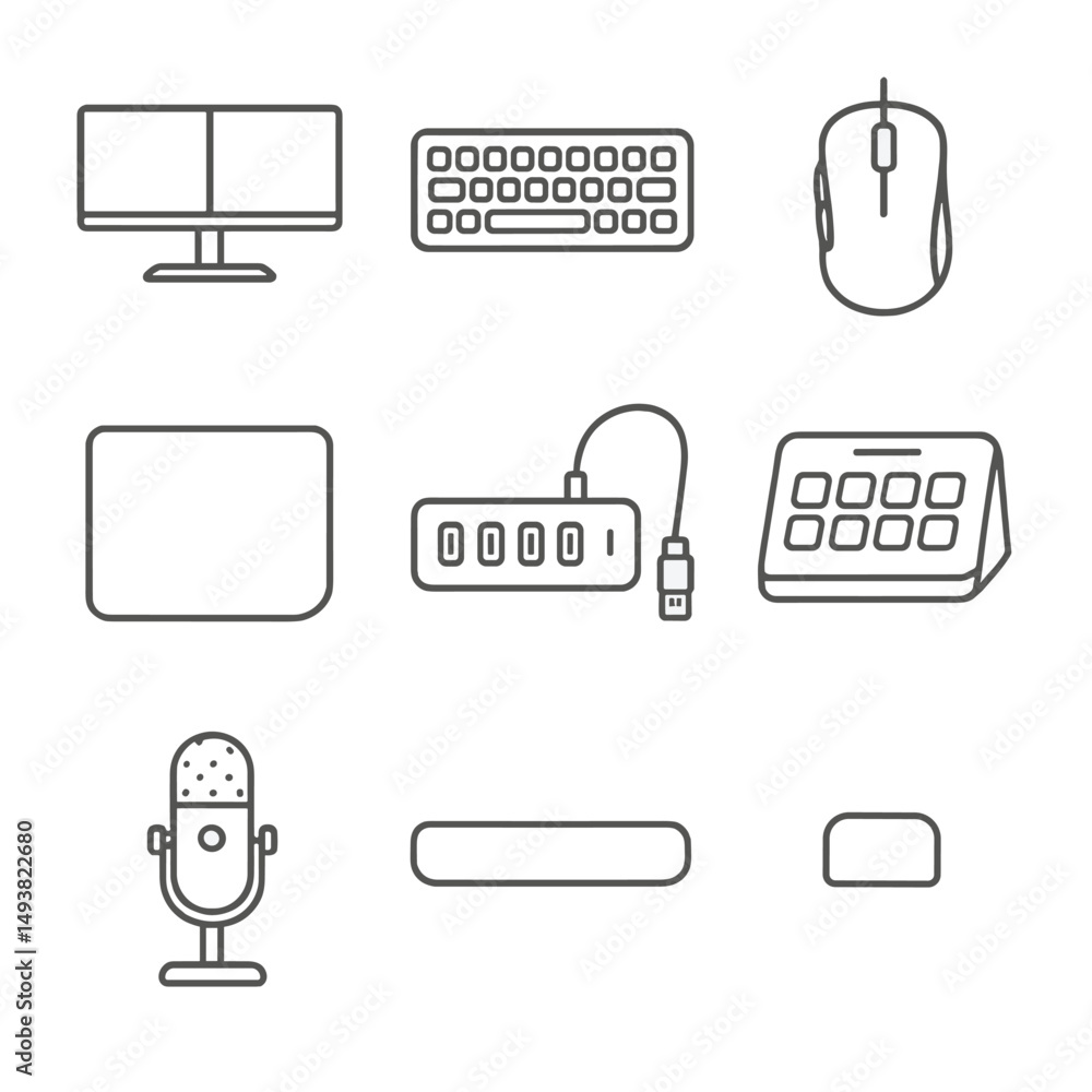 Poster computer technology flat icons set. digital device and gadget symbols