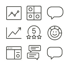 Business analytics linear icons set. data analysis and performance metrics symbols