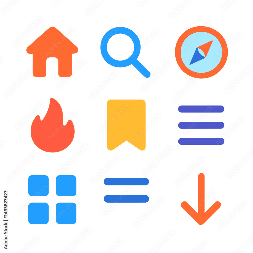 Poster navigation and technology flat icons set. location and search symbols collection