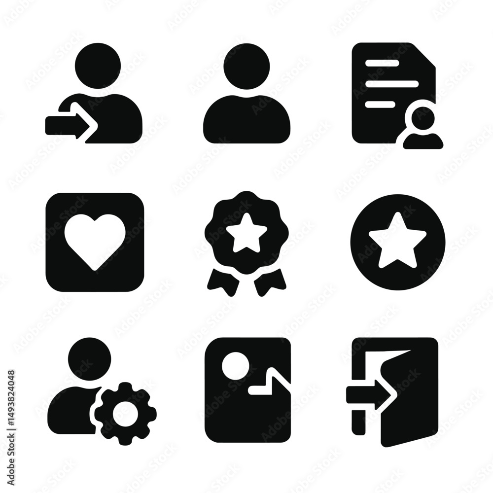 Aufkleber user interface silhouette icons set. profile and login symbols for web apps