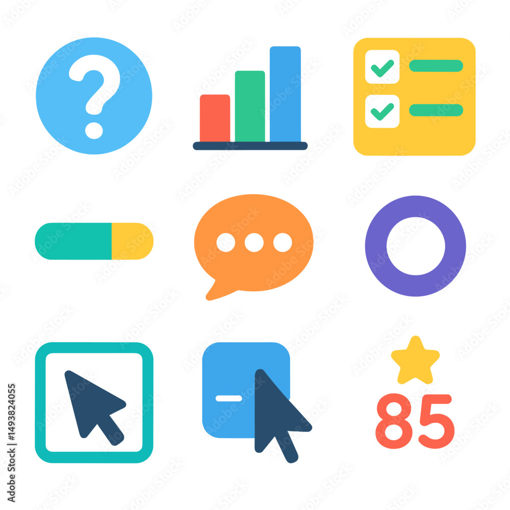 Aufkleber digital communication flat icons set. messaging and internet symbols for ui design
