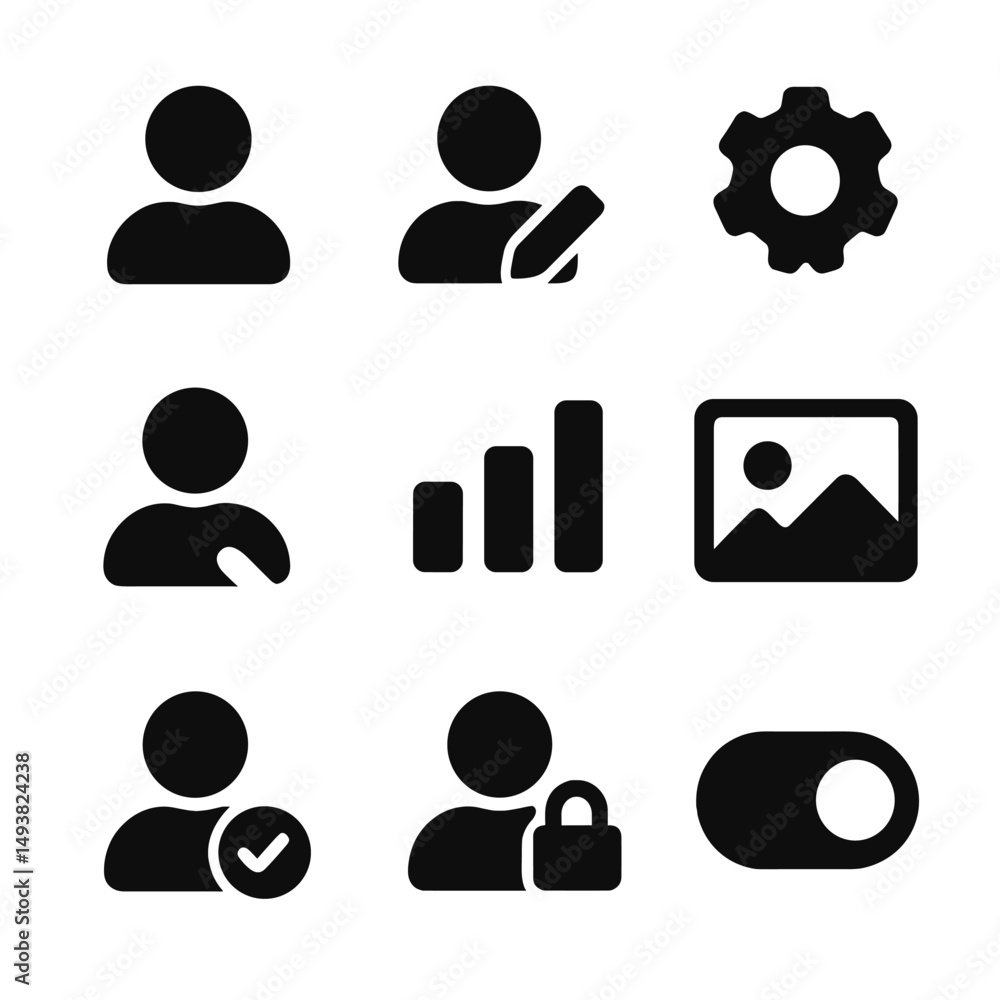 Poster user interface silhouette icons set. design and web app symbols