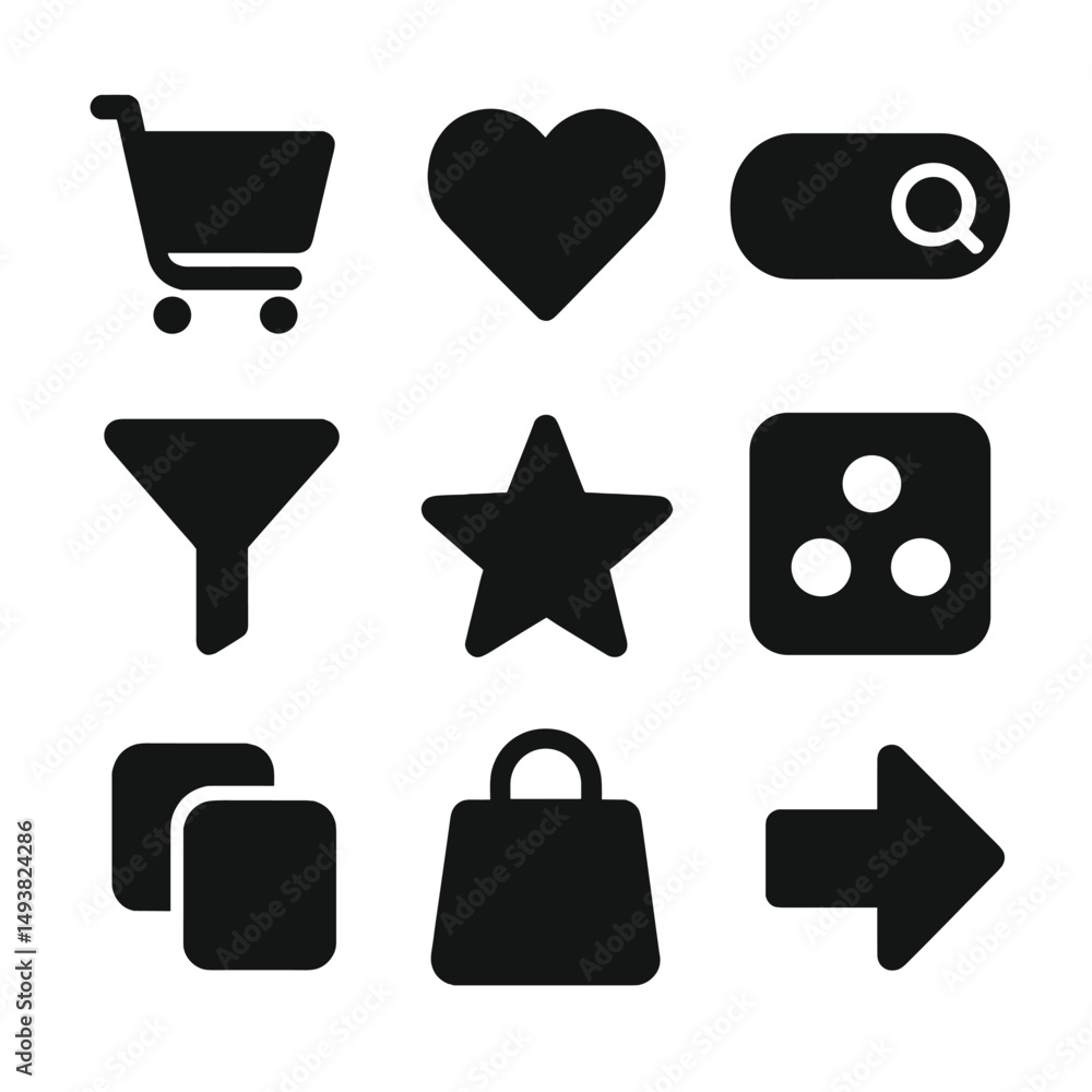 Aufkleber basic user interface silhouette icons set. essential ui and app symbols