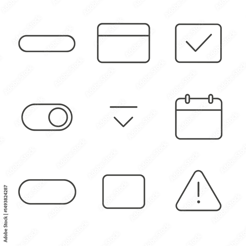 Poster basic interface silhouette icons set. ui and app design elements