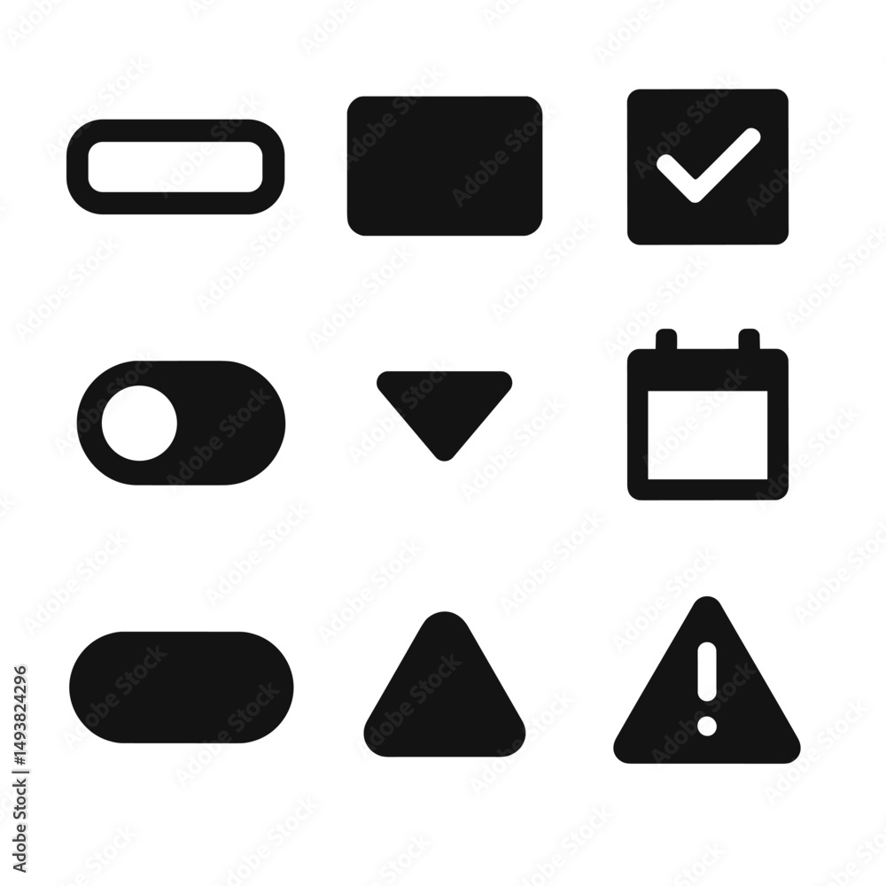 Aufkleber basic interface silhouette icons set. ui elements and web design symbols