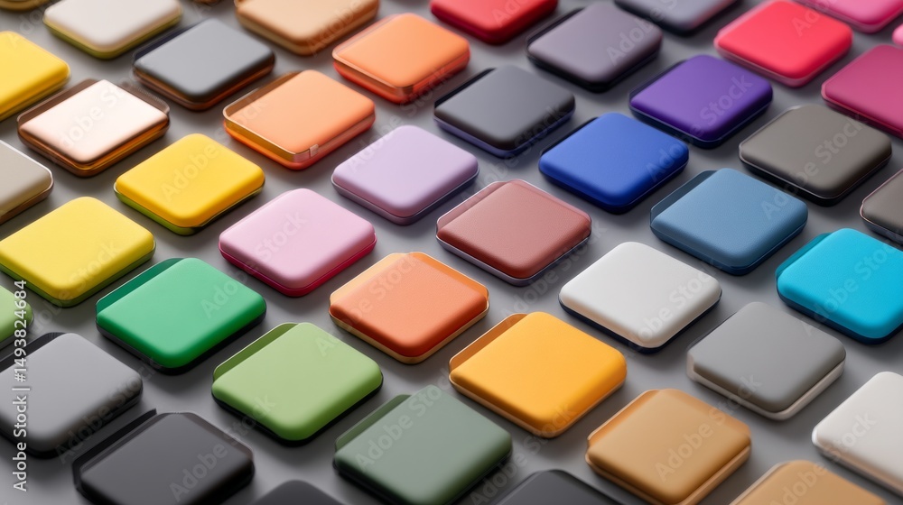 Poster vibrant collection of square color swatches displayed on a surface for design choices.