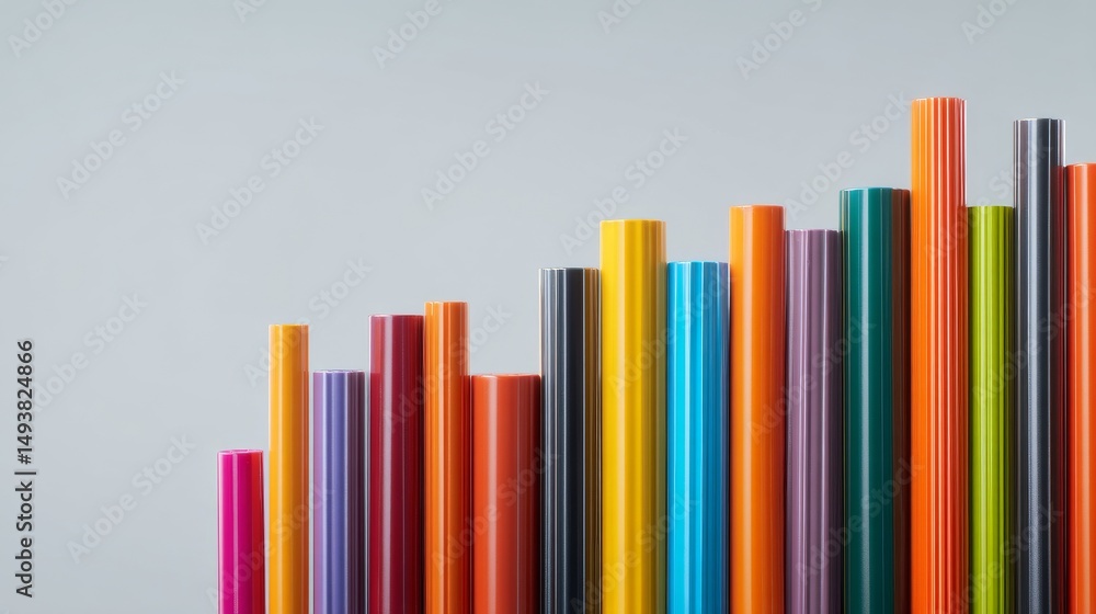 Poster vibrant colored rolls arranged in a dynamic ascending pattern for creative projects.