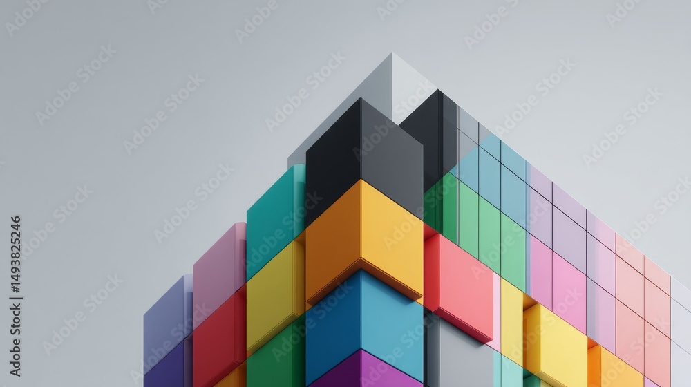 Poster vibrant geometric pattern with colorful blocks in a modern design.
