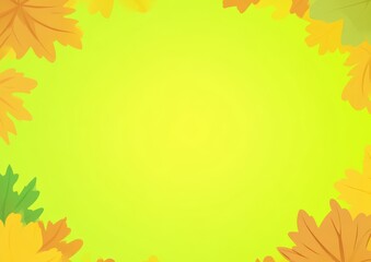 Colorful Fall Leaves Border on Bright Background