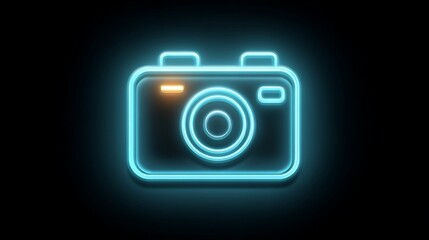 Neon camera icon on black background (4)