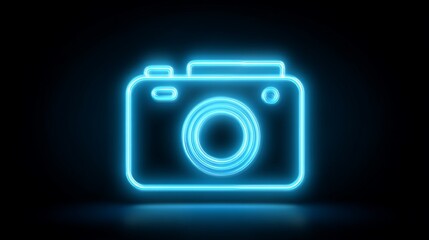Neon camera icon on dark background (1)