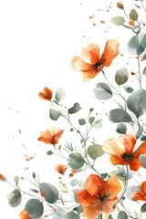Delicate Watercolor Floral Arrangement with Orange Flowers and Greenery